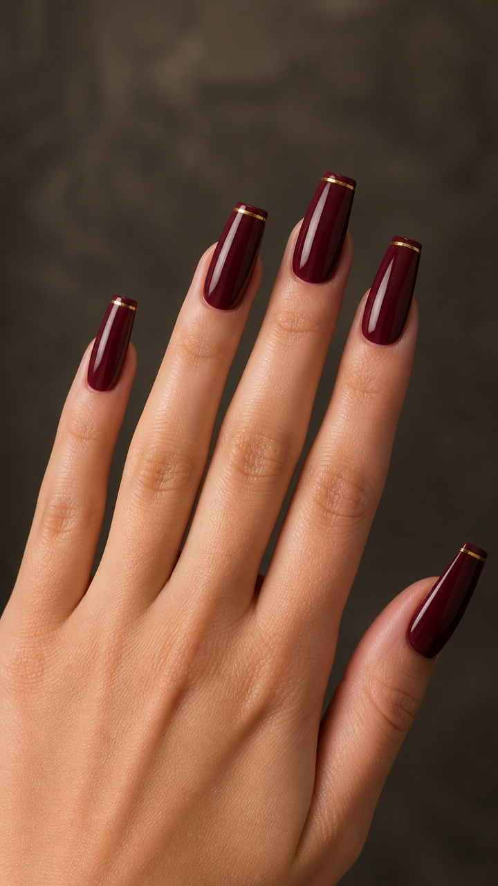 Deep Burgundy Coffin with Gold Accent Line