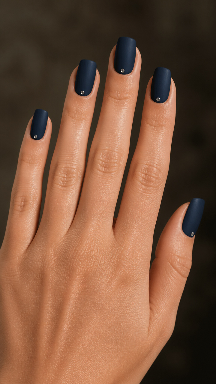 Matte Navy with Tiny Rhinestone Accent