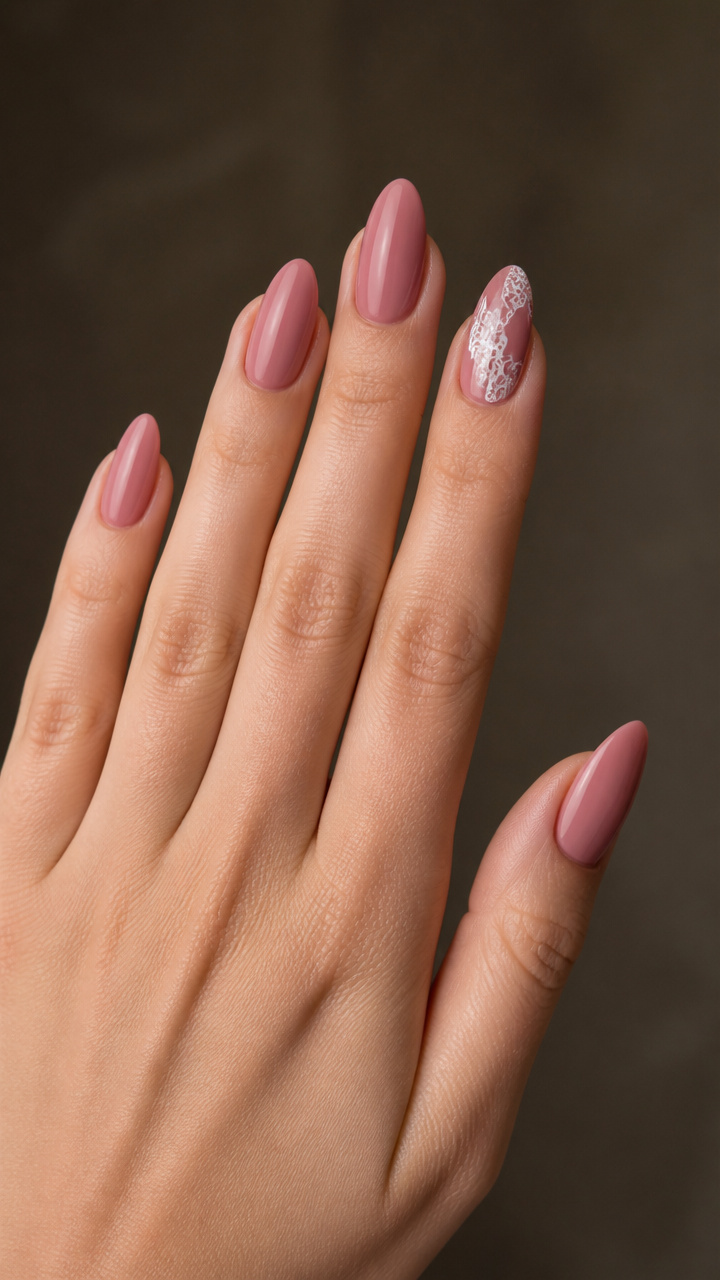 Dusty Rose with Delicate Lace Art