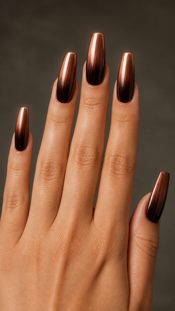Coffin Cut Espresso Ombré to Metallic Copper