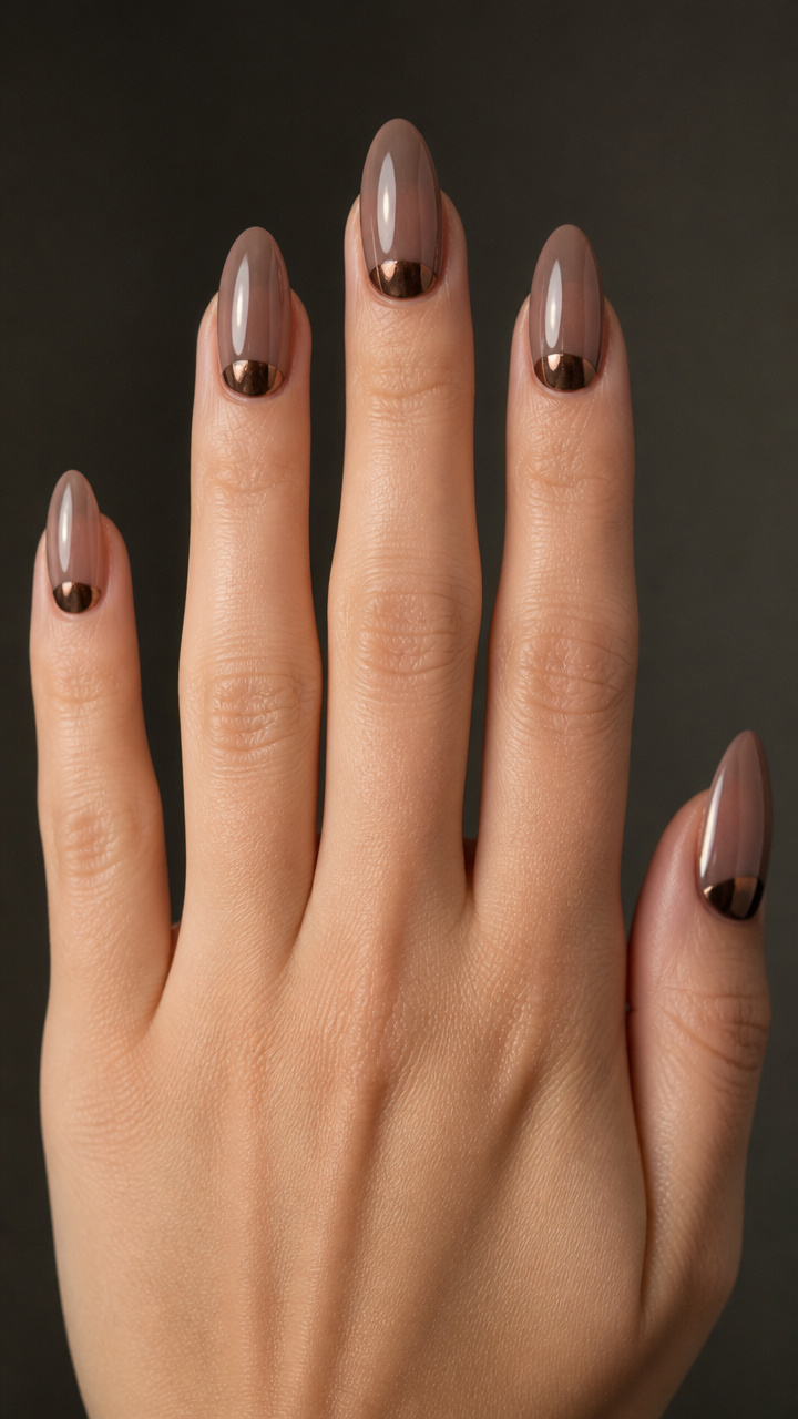 Espresso Chrome Half-Moon Manicure