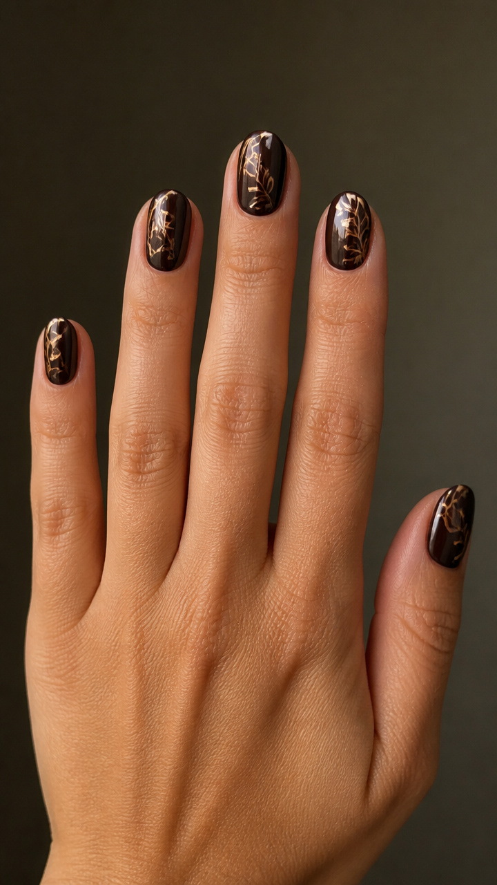 Round Espresso Chrome With Delicate Vine Line Work