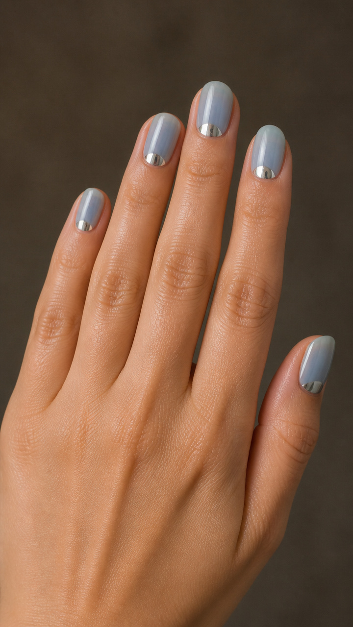 Silver Frost Half-Moon Manicure