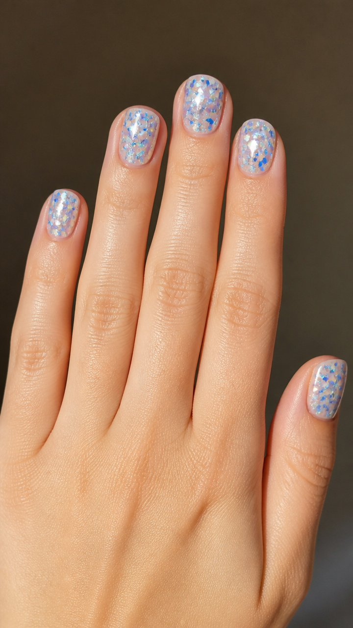 Blue Holographic Confetti Nails
