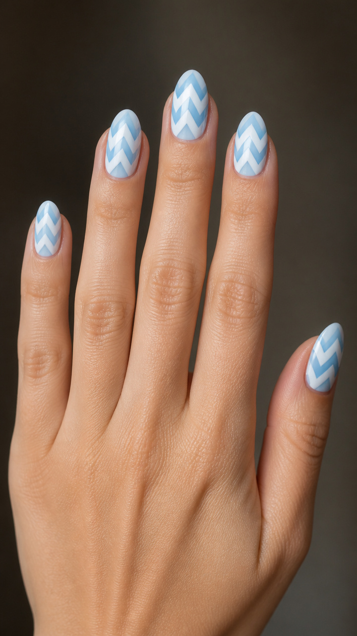 Arctic White & Blue Chevron