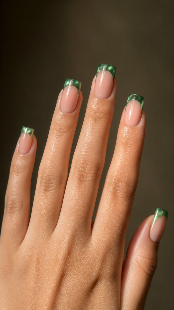 Jade Glass French Tips on Square Nails