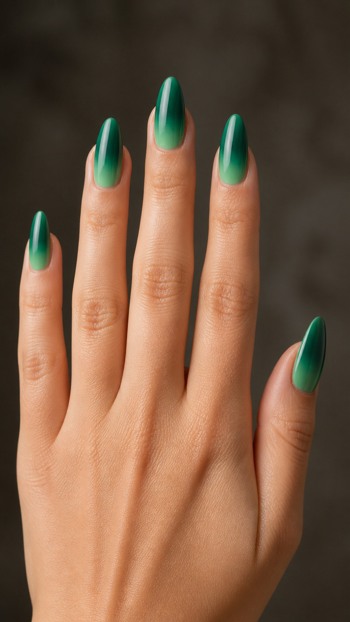 Ombre Emerald to Jade Dip Powder Nails