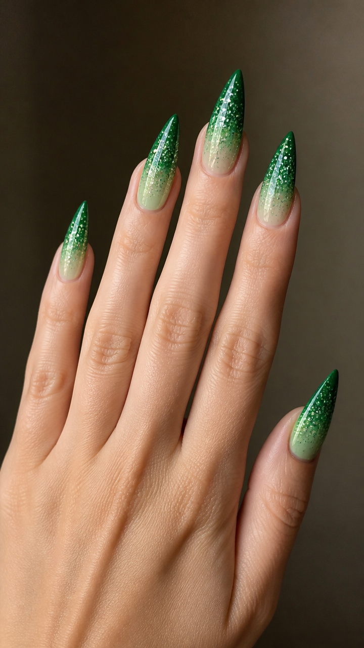 Jade Glitter Gradient on Stiletto Nails