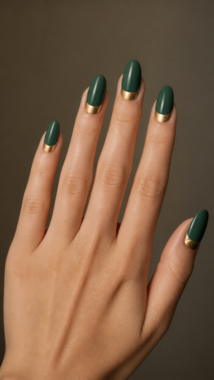 Jade and Gold Half-Moon Manicure