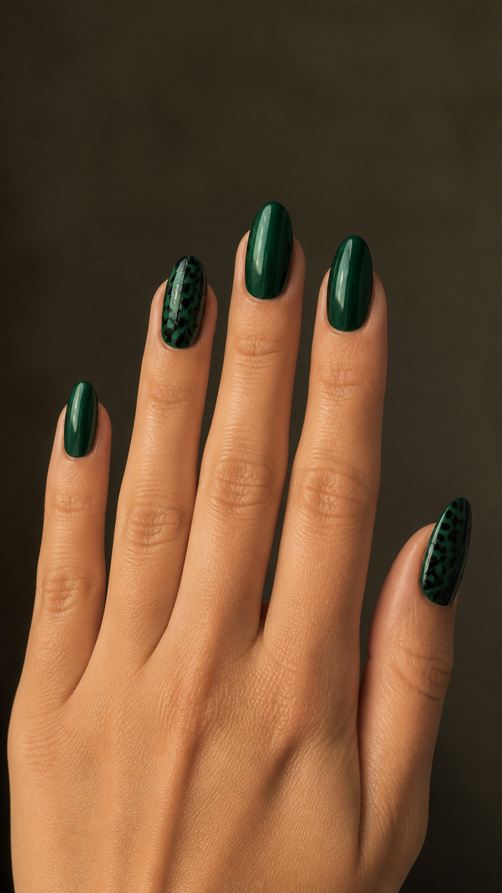 Emerald Green With Black Leopard Print Accents