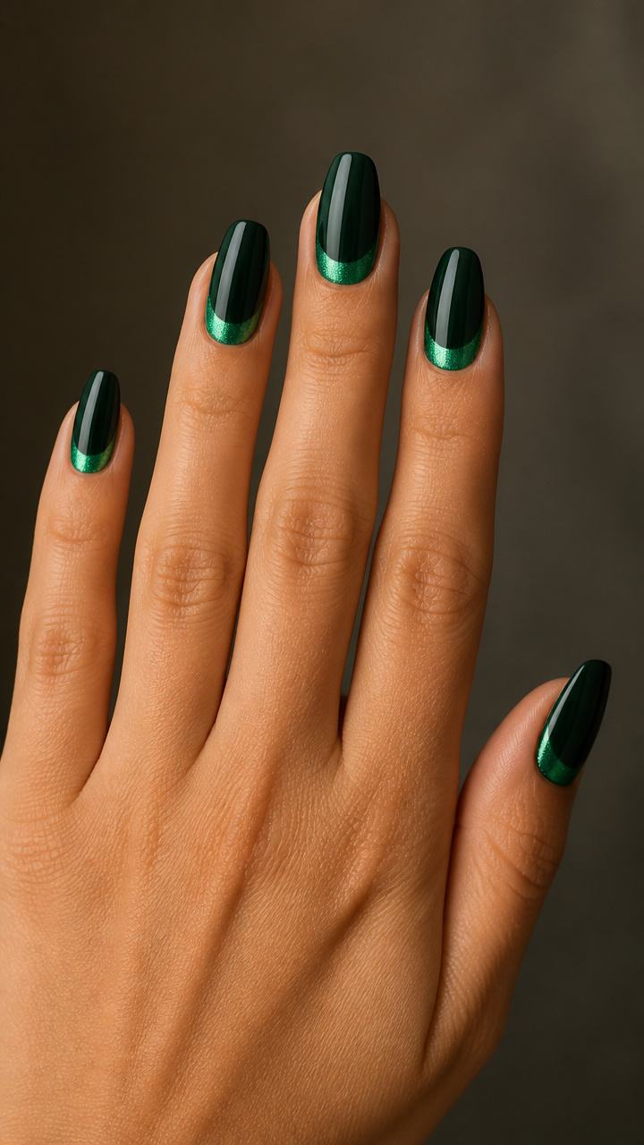 Dark Jade With Emerald Ombré Moon Nails