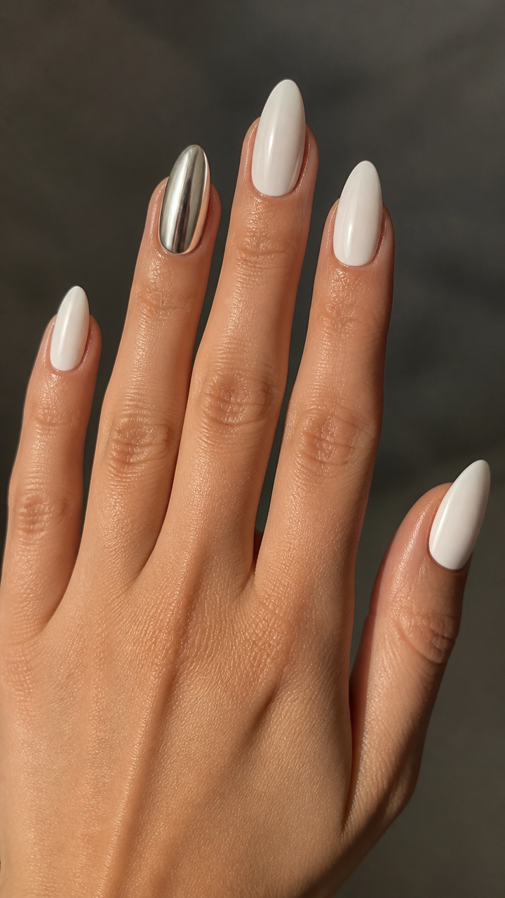 Glacier White Almond with Chrome Silver Accent