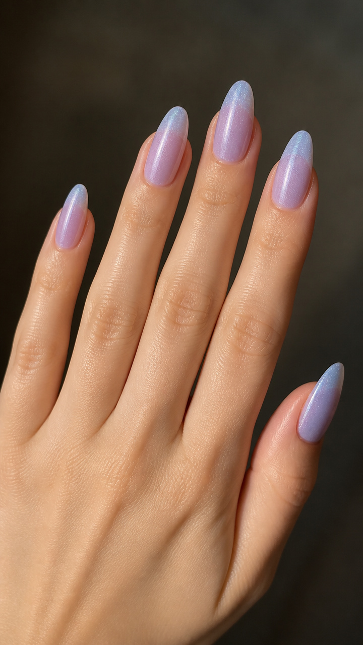 Icy Lavender Almond Nails with Frosted Tips