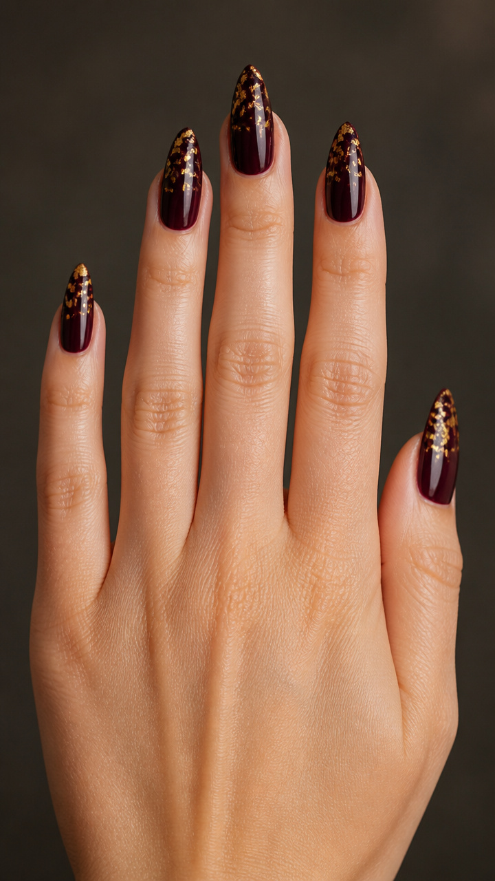 Deep Plum Almond with Gold Leaf Flecks