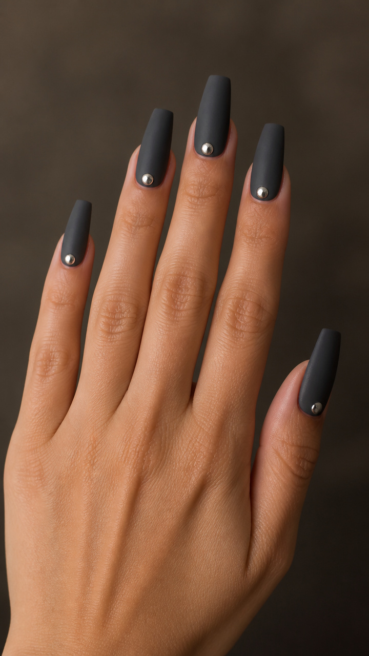 Charcoal Gray Coffin with Silver Studs