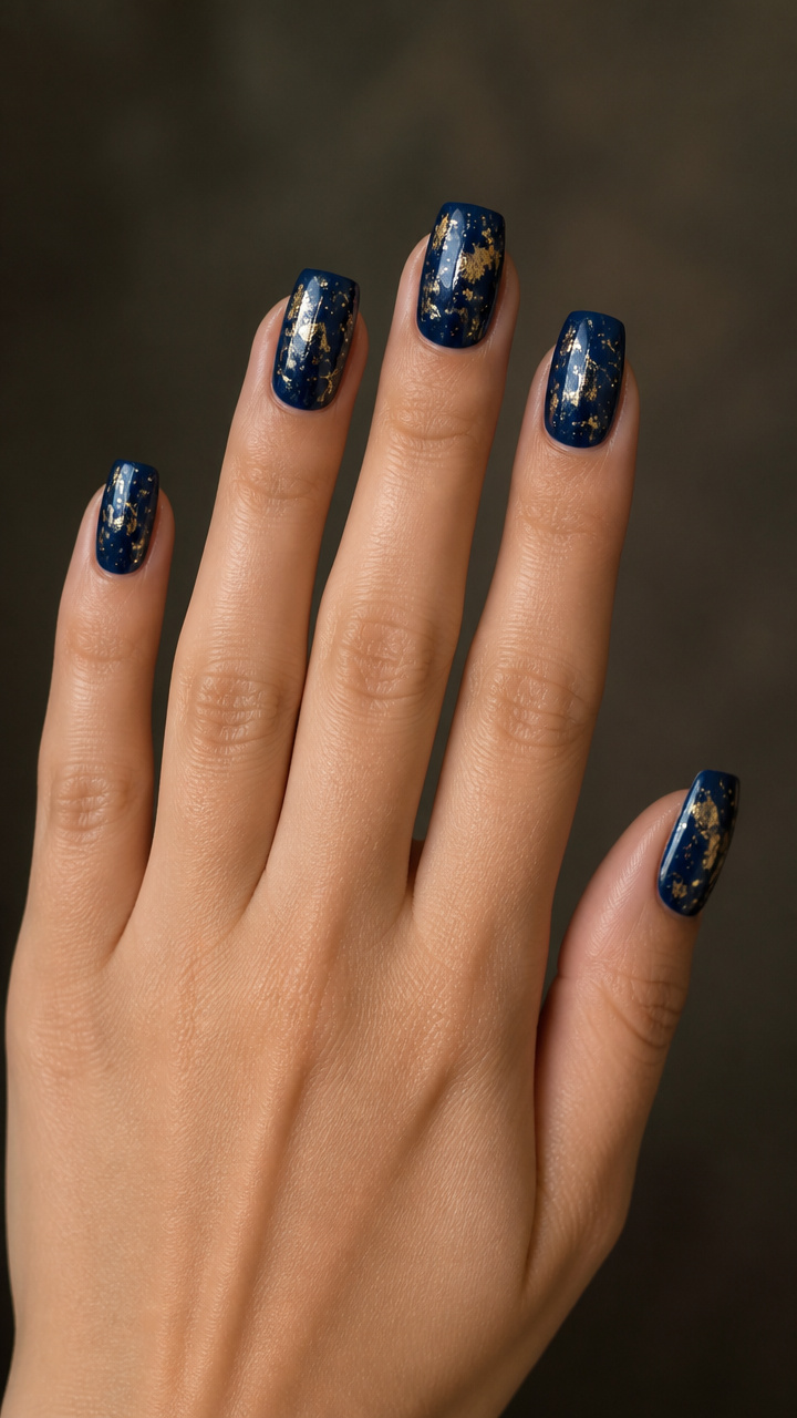 Navy Blue with Gold Foil Flecks