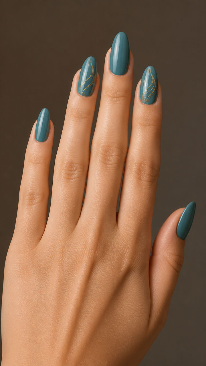 Dusty Teal with Minimalist Line Art