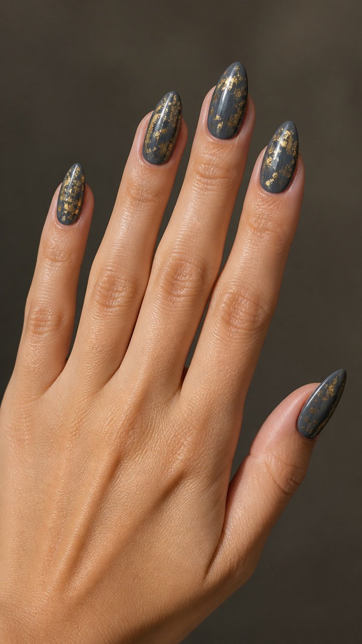 Charcoal Gray Almond with Gold Leaf Flecks