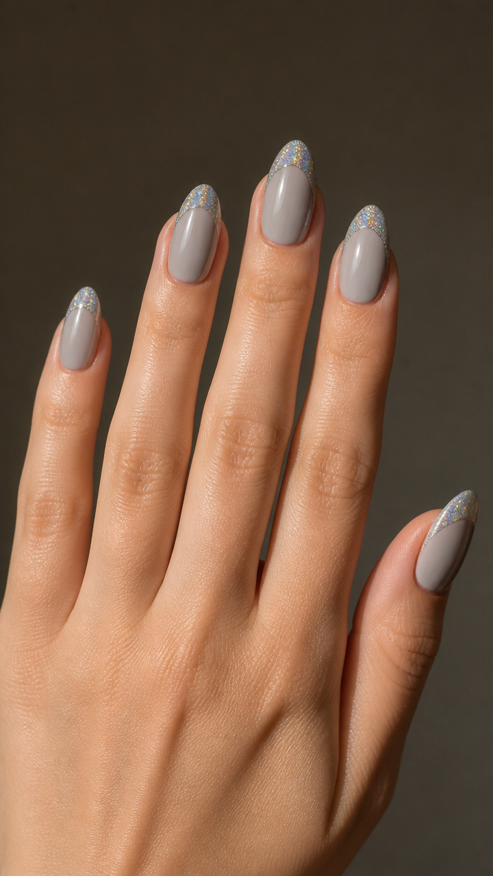 Silver Holo Tips on Soft Grey Base