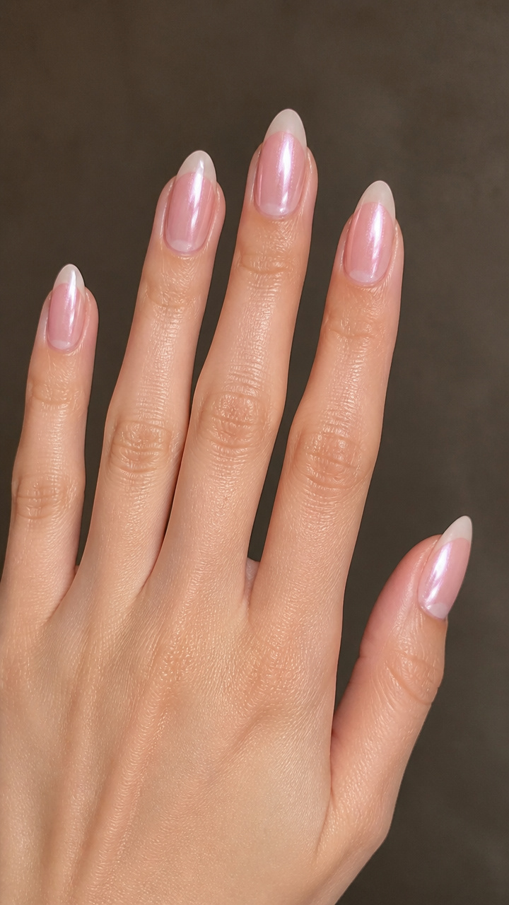Blush Pink Chrome with Sheer Almond Tips