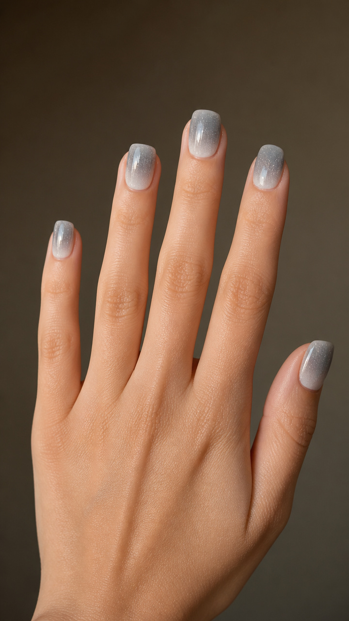 Silver Moonstone Ombré on Square Short Nails