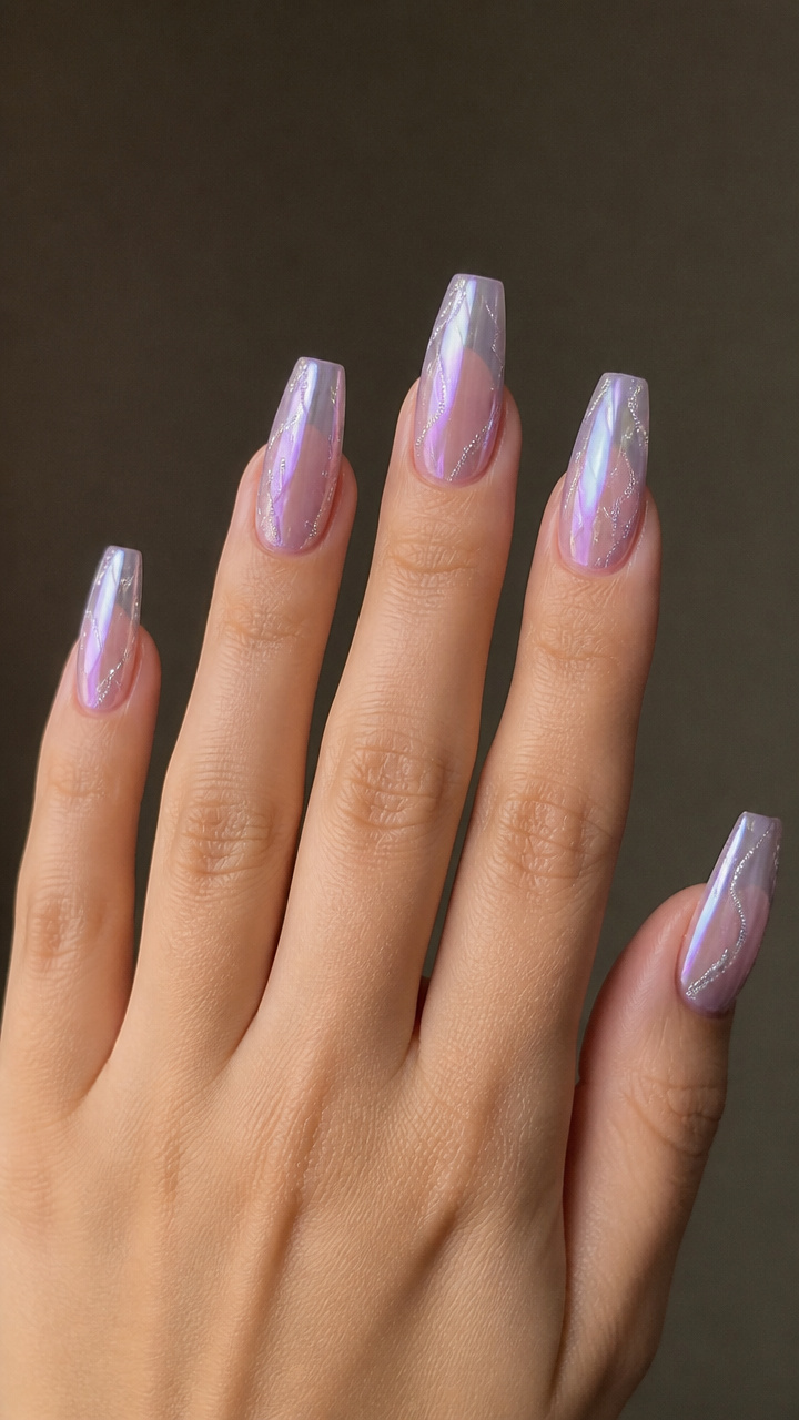 Icy Lavender Chrome Over Natural Coffin Shape