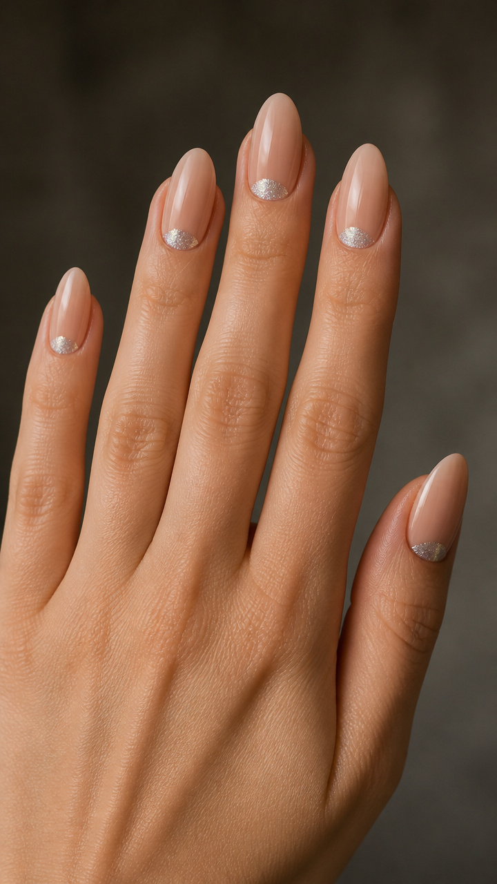Pearlized Silver Half-Moons with Nude Base