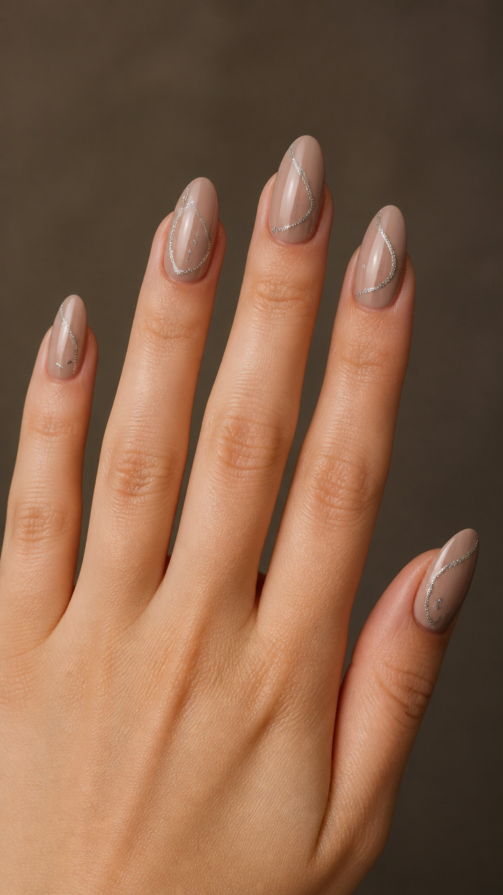 Cool Taupe with Minimalist Glitter Line Art