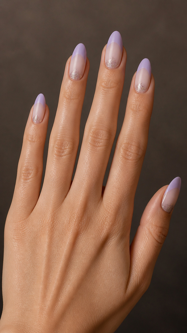 Frozen Lilac Tips with Inner Cuticle Glitter