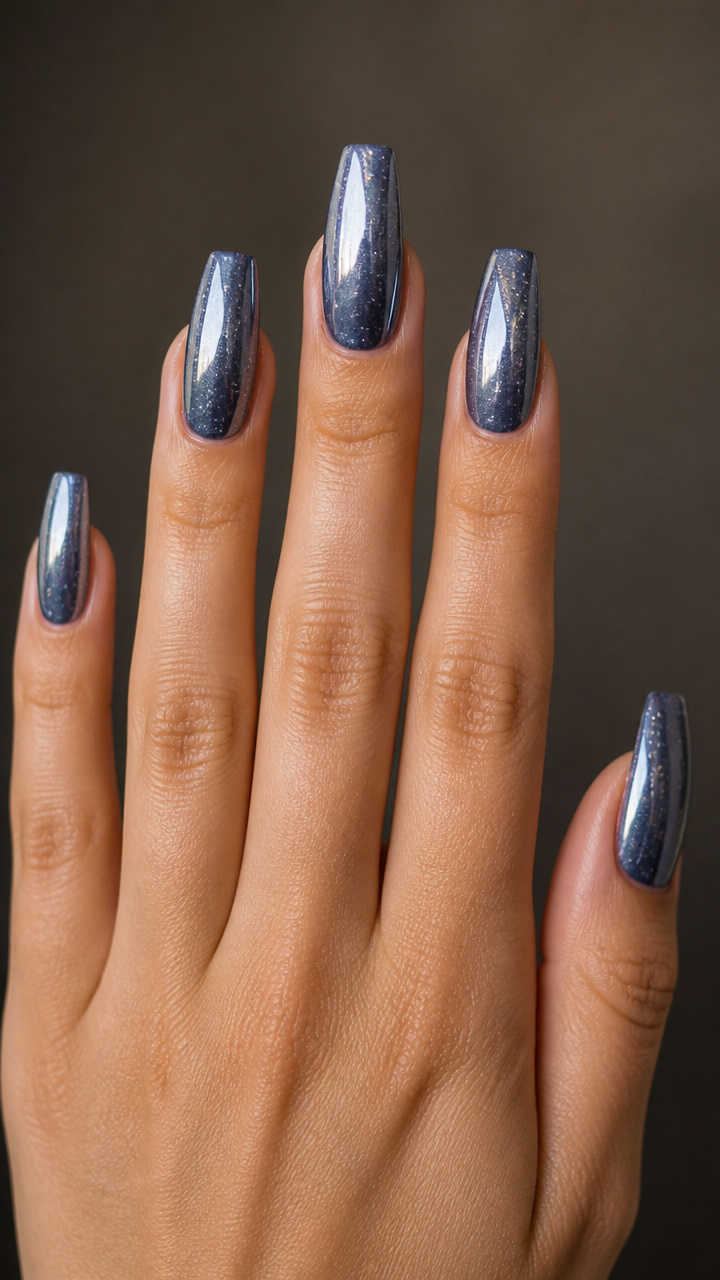 Slate Blue Chrome with Floating Glitter Particles
