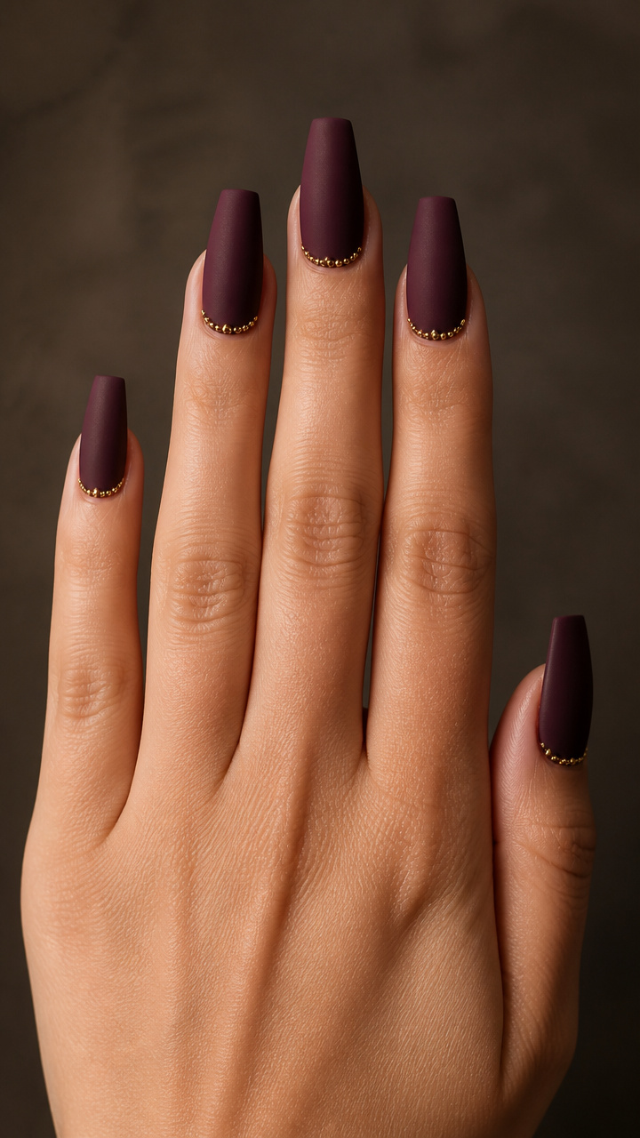 Deep Plum Matte Coffin with Gold Microbeads