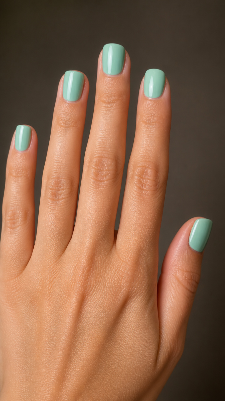 Mint Green Glossy Short Square Nails