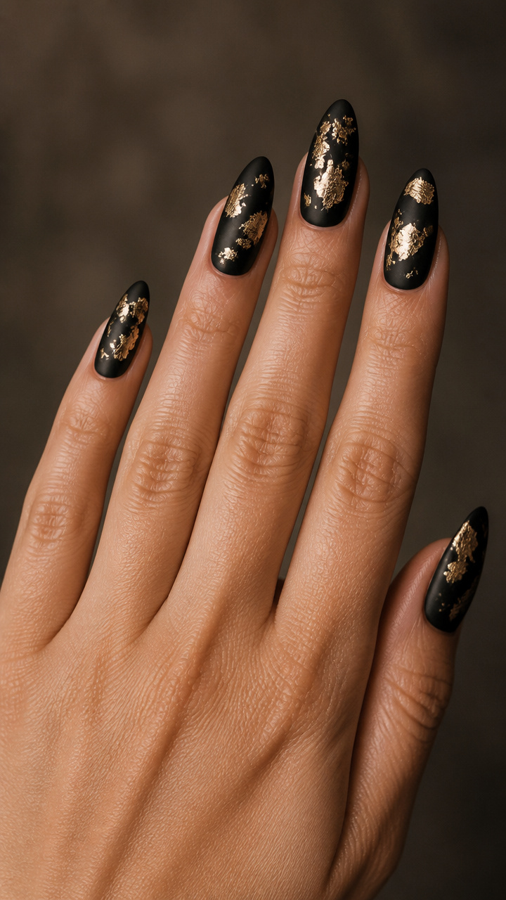 Matte Black Base with Floating Gold Leaf Flecks