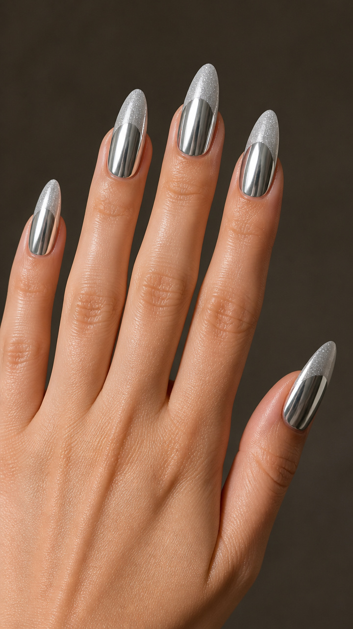 Icy Silver Mirror Finish with Frosted Tips