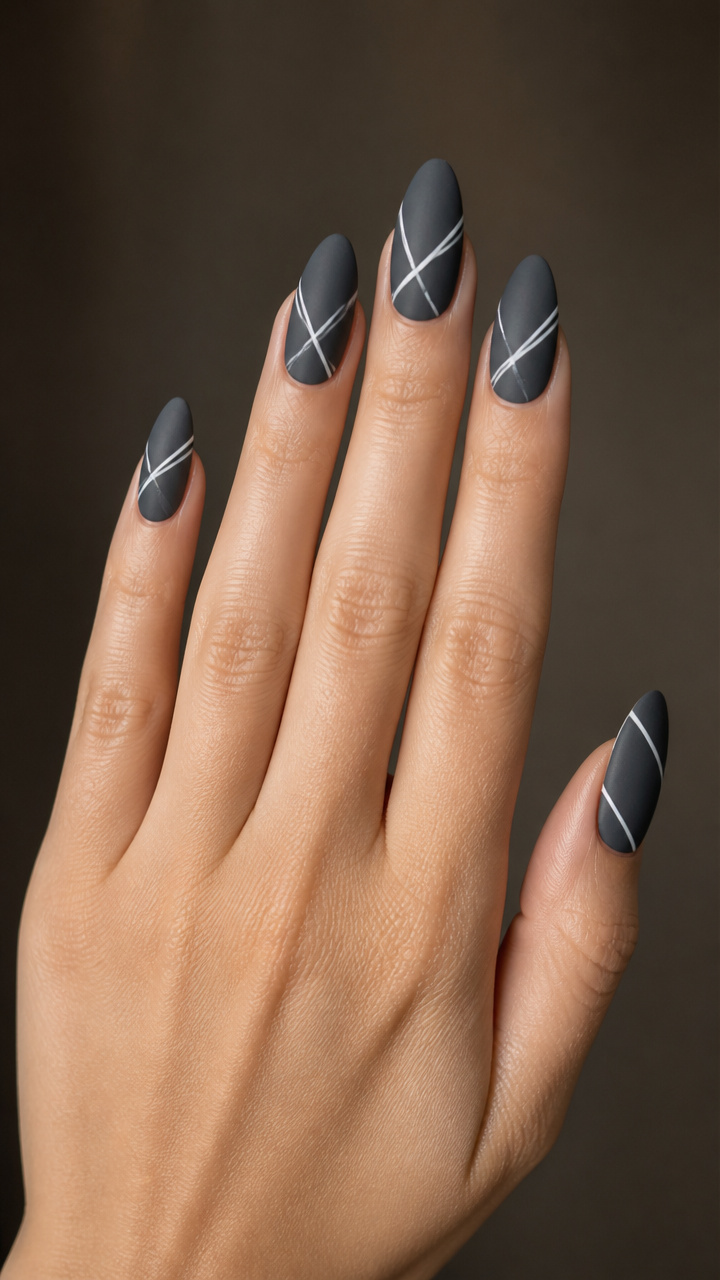 Charcoal Gray with Geometric White Stripe Art