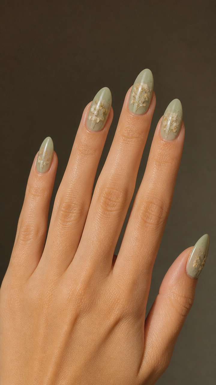 Soft Sage Green with Pressed Flower Inlays