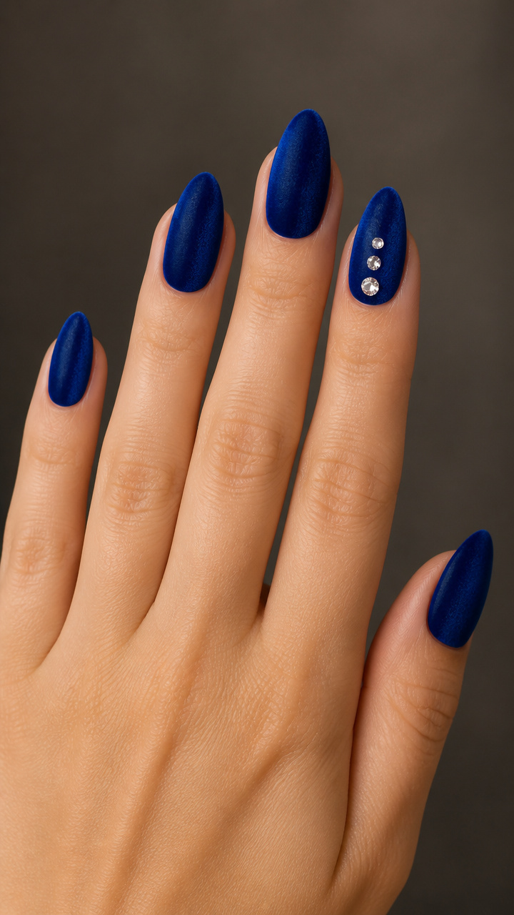 Royal Blue Velvet Finish with Rhinestone Trail
