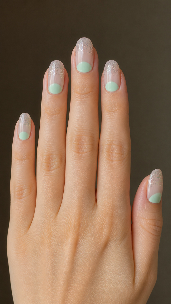 Mint Frost Half-Moons with Clear Glitter Band