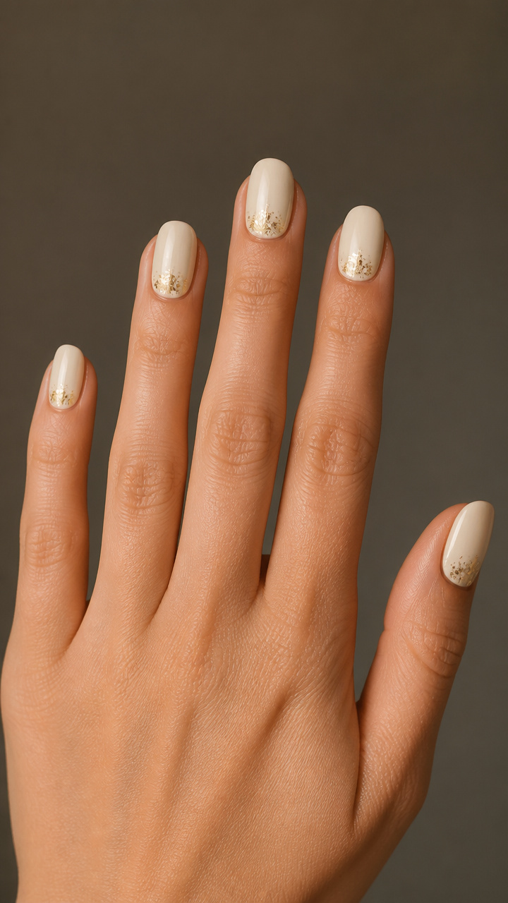 Creamy White Polish with Gold Flecks