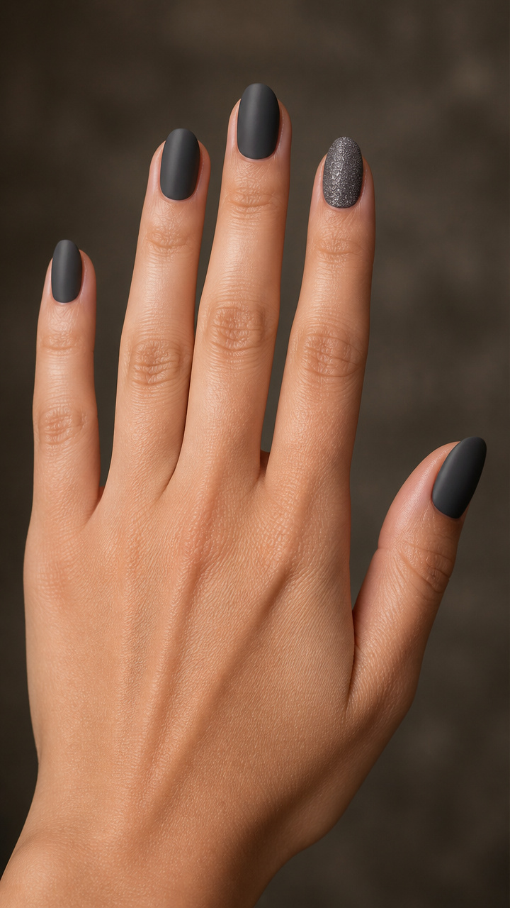 Charcoal Gray With Silver Micro Glitter Accents