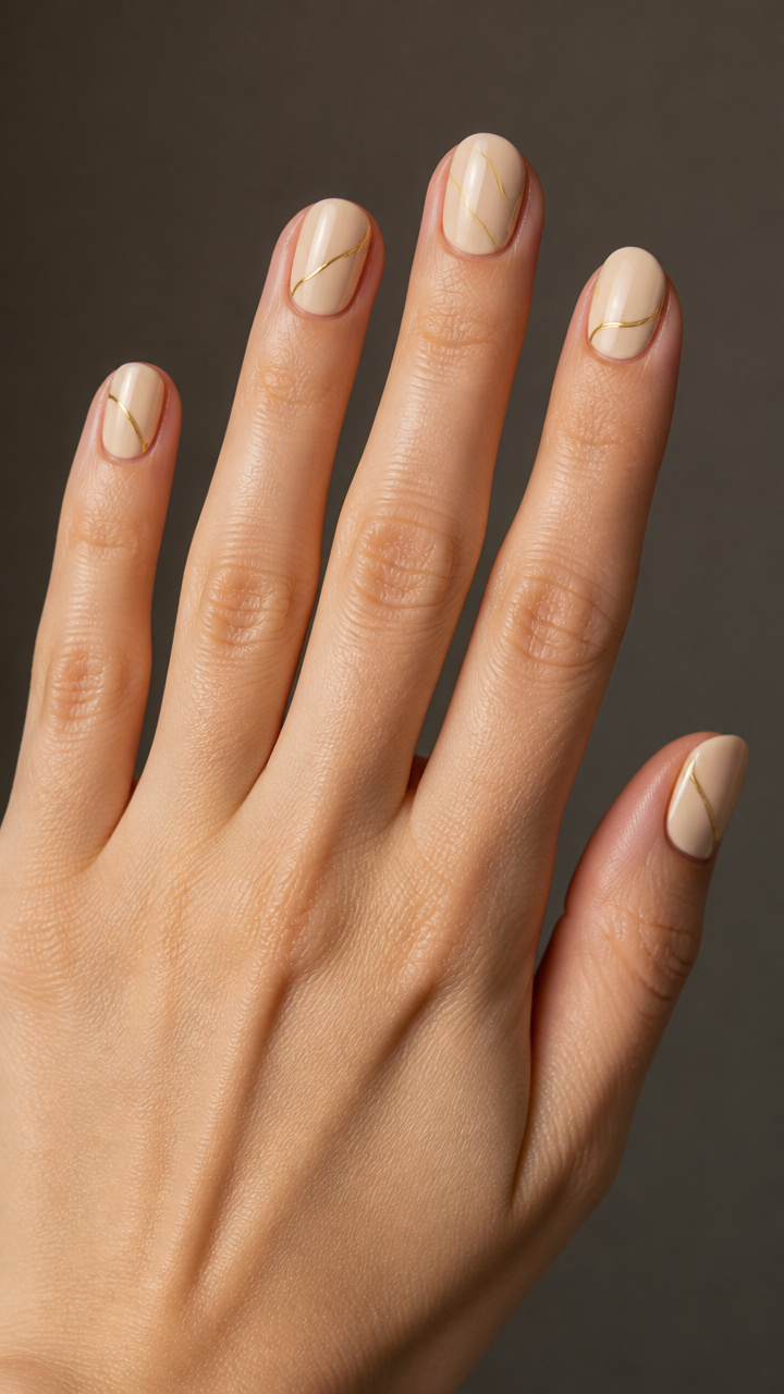 Creamy Beige With Minimalist Gold Line Art