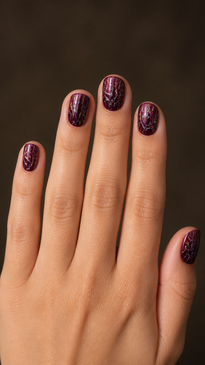 Deep Plum With Holographic Crackled Finish