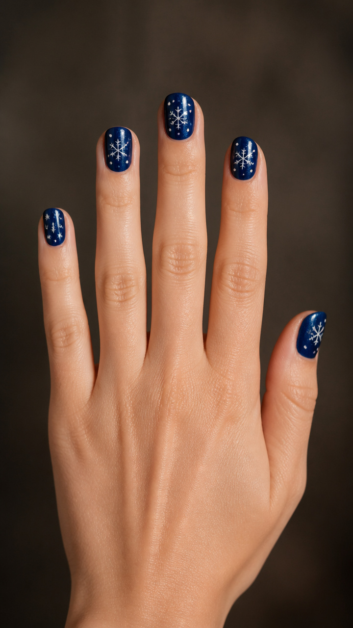 Navy Blue With Tiny White Snowflakes