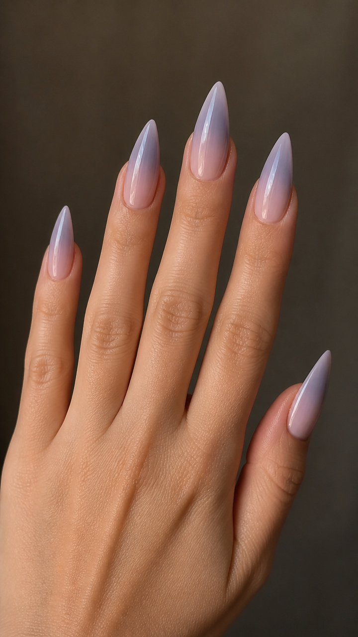 Muted Lavender Ombré on Stiletto Nails