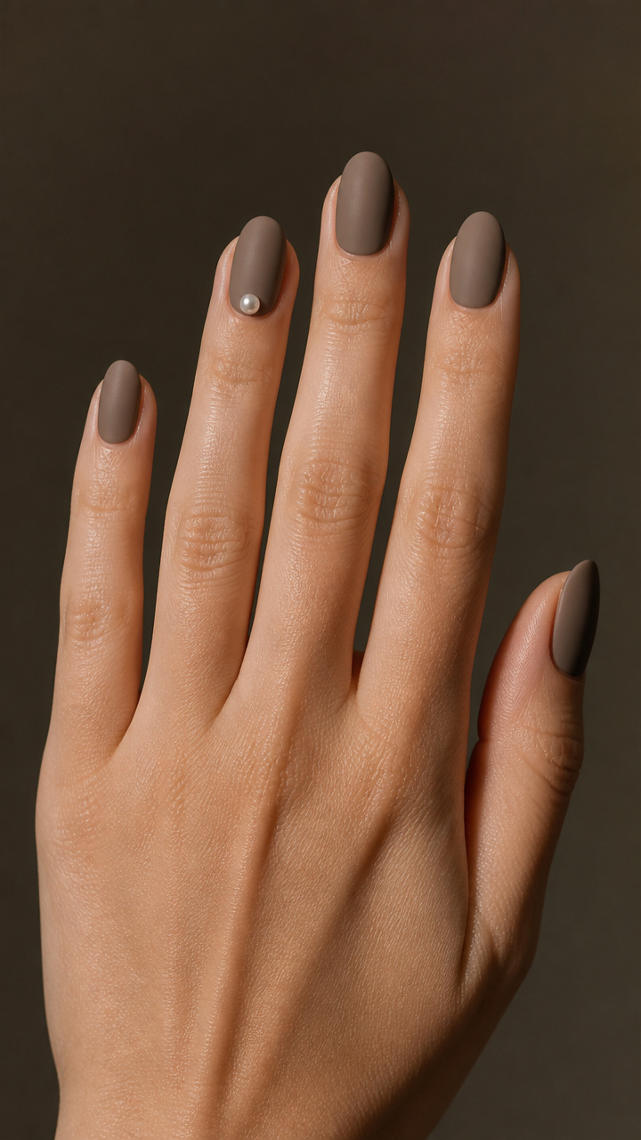 Single Pearl Accent on Deep Taupe Base