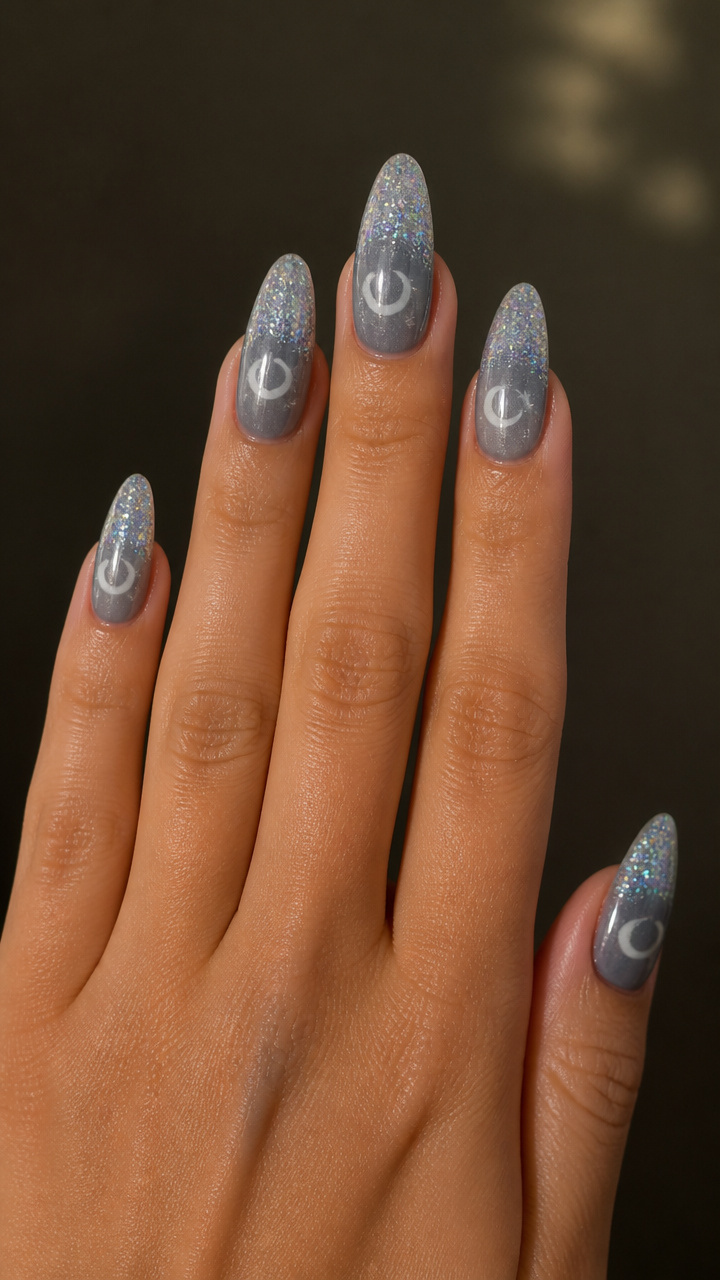 Glitter Gradient Moon on Almond Coffin
