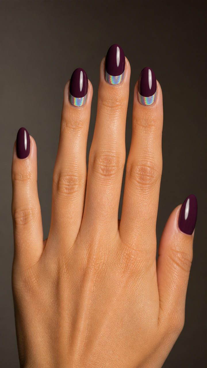Holographic Silver Half-Moons with Deep Plum Base