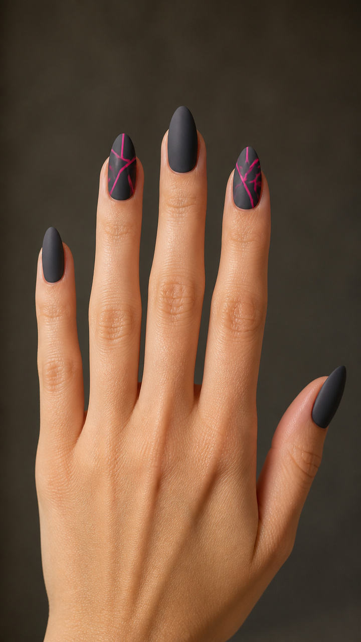 Charcoal Gray Matte with Neon Pink Abstract Lines