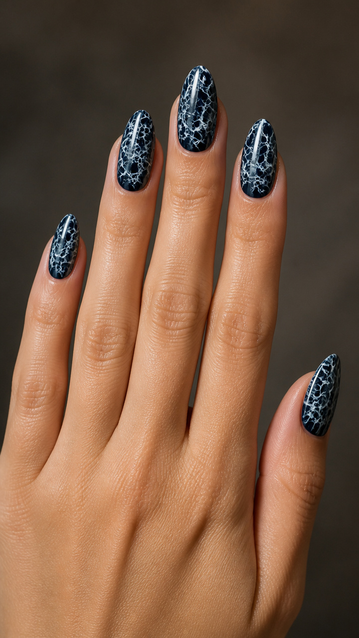 Icy White Crackle Over Deep Navy