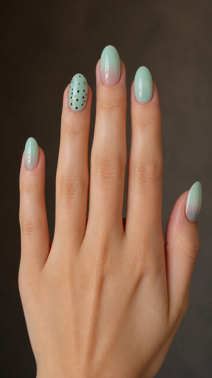 Mint Green Ombré with Black Dot Grid